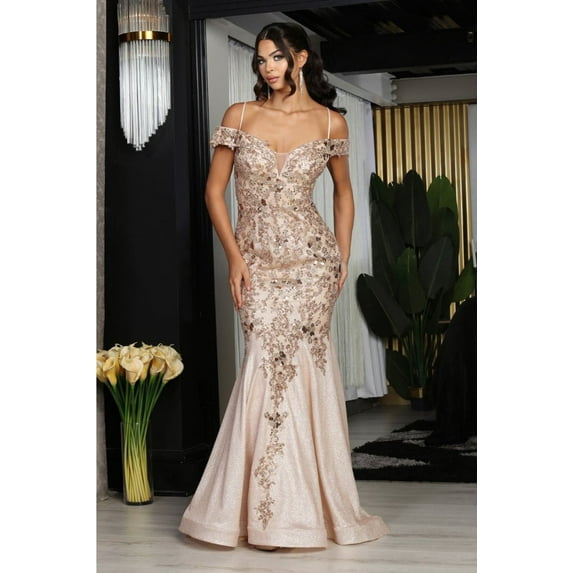 Royal Queen RQ8040 Juniors Womens Cape Sleeve Evening Glitter Formal Dress