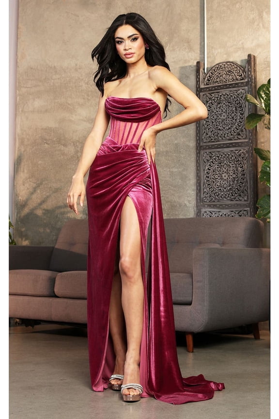 RQ8049 Juniors Womens Corset Cowl Neck Draped Style Evening Dress