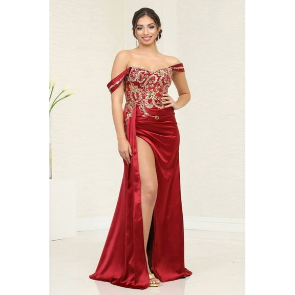 Royal Queen RQ8055 Juniors Womens Sweetheart High Slit Satin Red Carpet Dress