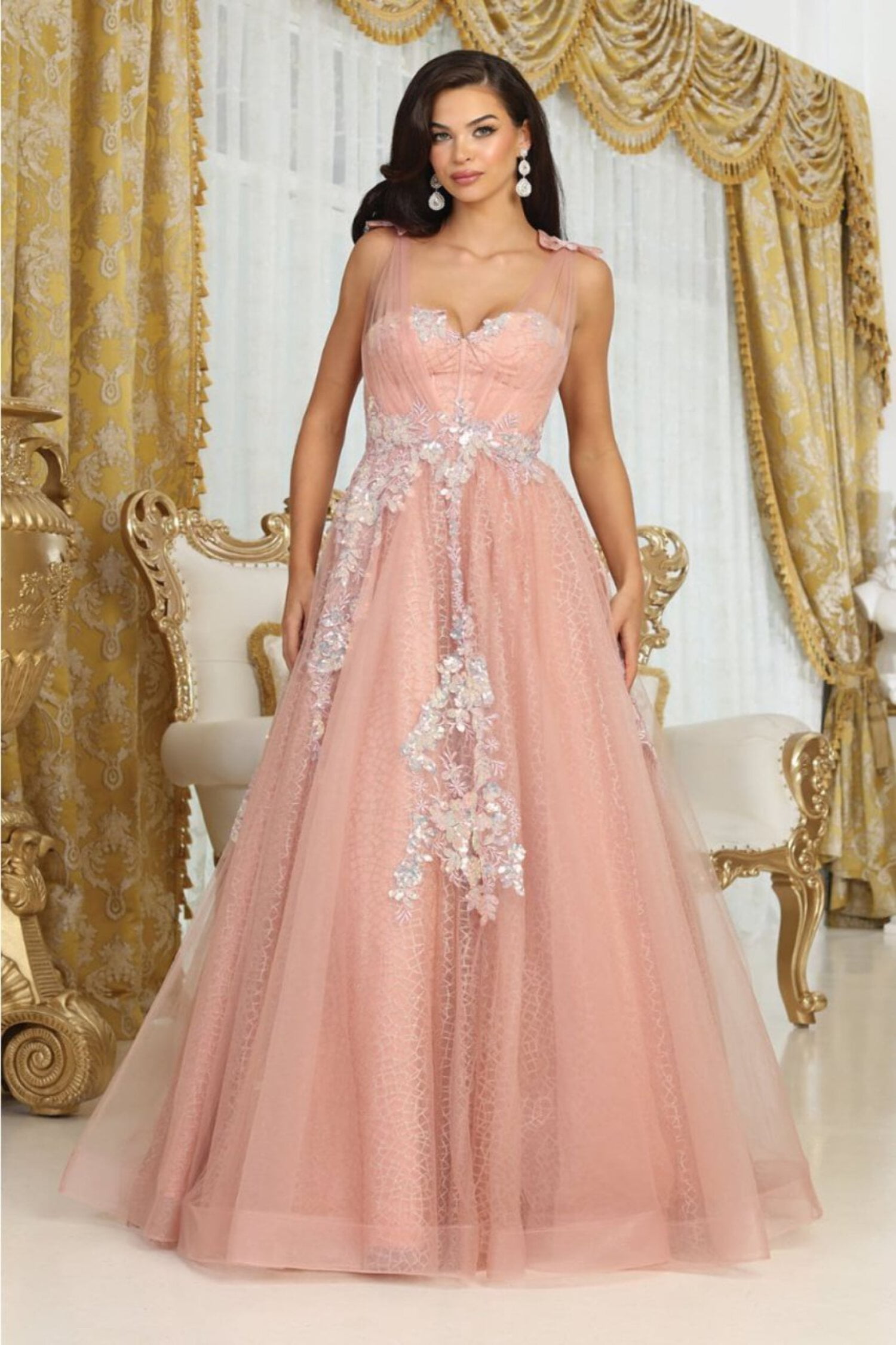 Royal Queen RQ8080 Juniors Womens Sweetheart Rose Gold Sleeveless Floral  Evening Gown - Walmart.com