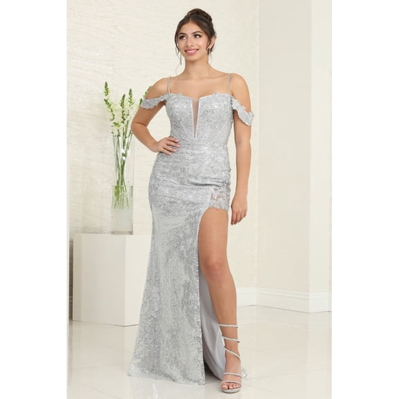 Royal Queen RQ8084 Juniors Womens Corset Sheer Slit Sequin Long Evening Gown