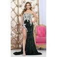 thumbnail image 1 of Royal Queen RQ8113 Juniors Womens Sequin High Slit Silver Beaded Long Gala Dress, 1 of 6