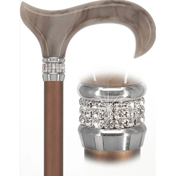 Royal RC Cane Mocha Rhinestone Pearlz Adjustable Orthopedic Derby Walking Cane, Stylish Acrylic Handle, Non-Slip 16mm Tip, Balance Support Cane for Men & Women up to 250 lbs