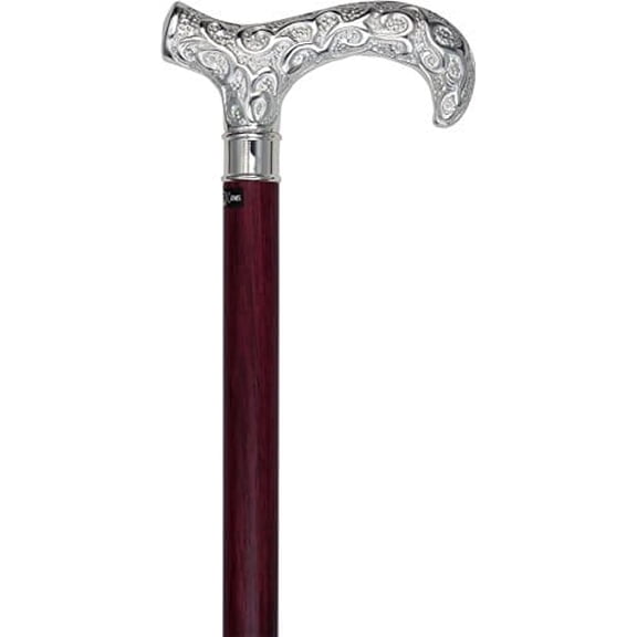 Royal RC Canes Super Strong Silver Scrollwork Derby Walking Cane Extra Long Luxury Silver-Plated Handle, Hardwood Shaft and 500 lbs Support Elegant Cane for Men