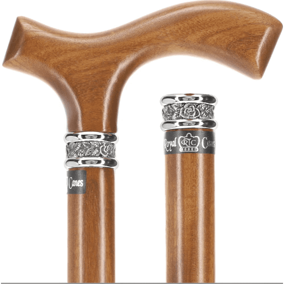 Royal RC cane Genuine Afromosia Fritz Cane with Pewter Collar  37.5" Handcrafted Wooden Walking Stick with Comfortable Fritz Handle & Rubber Tip for Men & Women