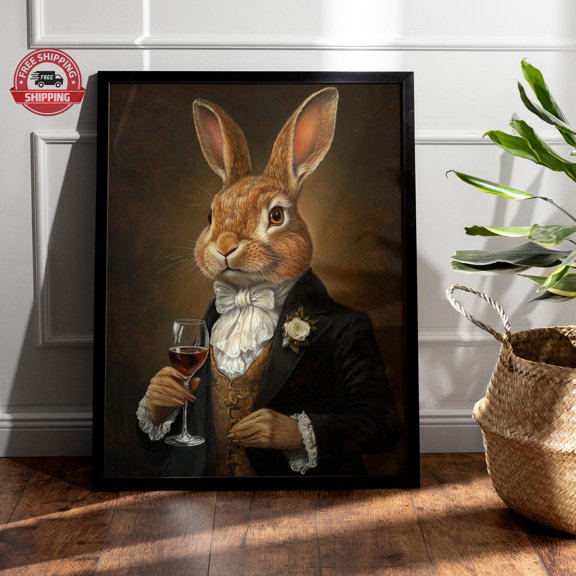 Royal Rabbit Portrait Victorian Animal in Clothes Wall Art, Unframed Poster