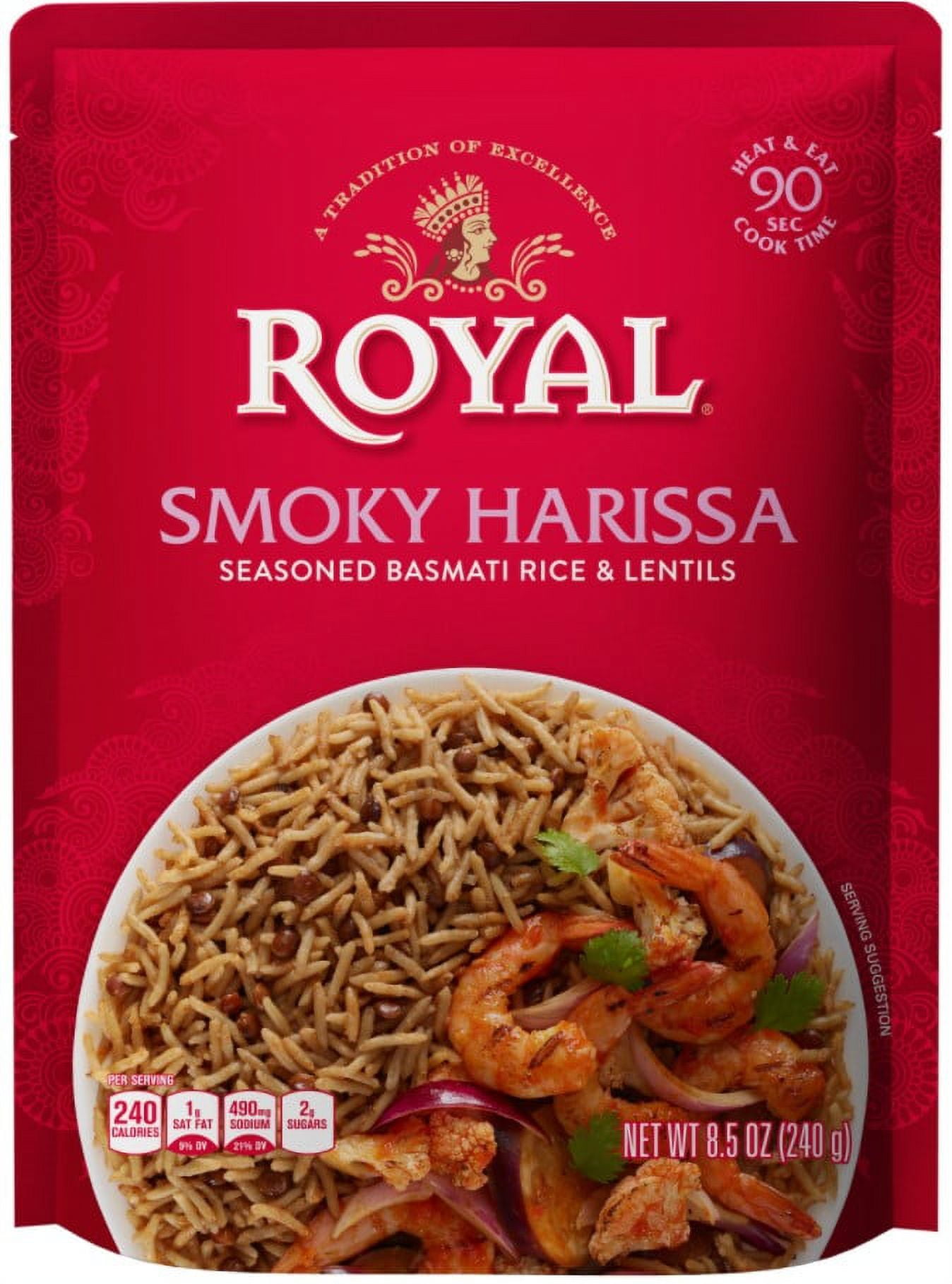 Royal Ready to Heat Smoky Harissa Seasoned Basmati Rice and Lentils 8