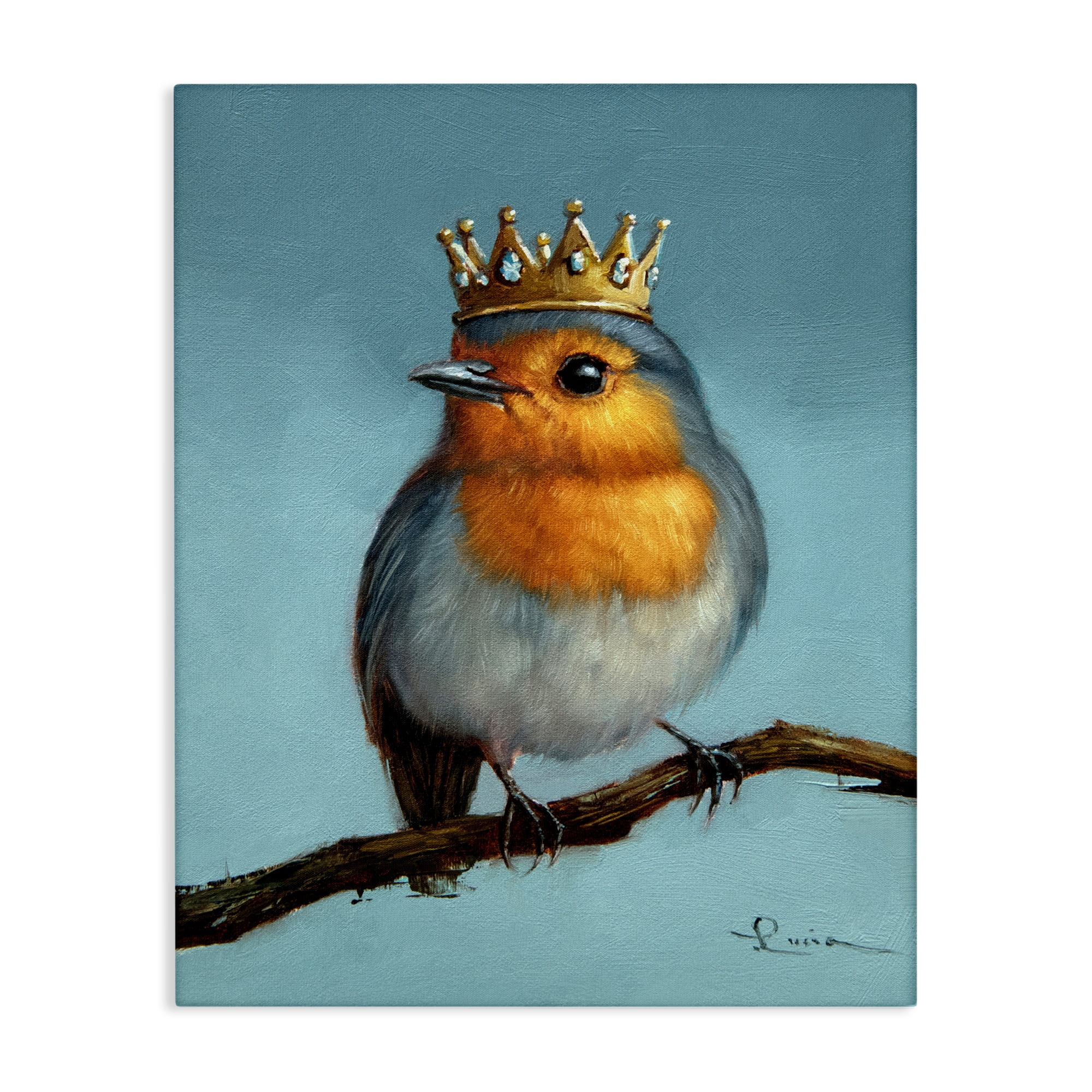 Royal Robin Perched Canvas Wall Art, design by Lucia Heffernan