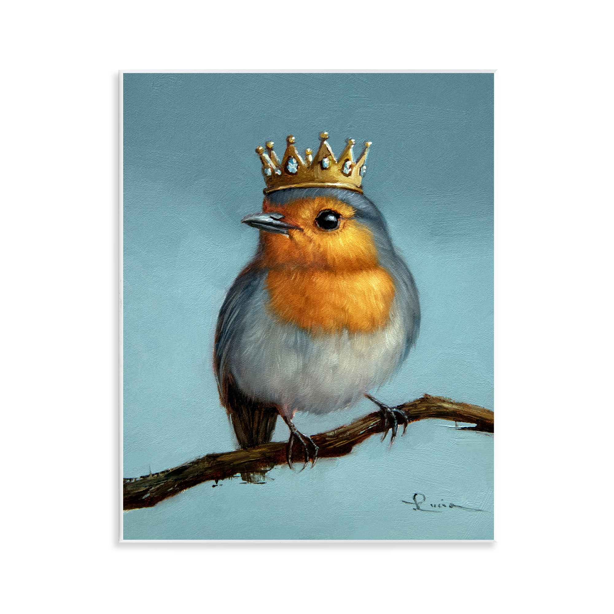 Royal Robin Perched Wall Plaque Art, design by Lucia Heffernan