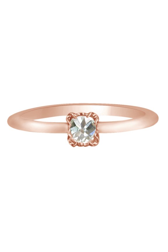 Royal Rose-Shape (Old-Shape) Petite White Diamond Ring 14k Solid Rose Gold (0.24 Cttw, I2-I3, G-H)