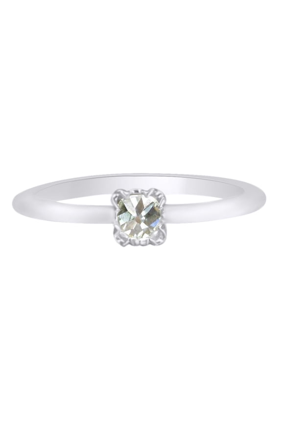 Royal Rose-Shape (Old-Shape) Petite White Diamond Ring 14k Solid White Gold (0.24 Cttw, I2-I3, G-H)
