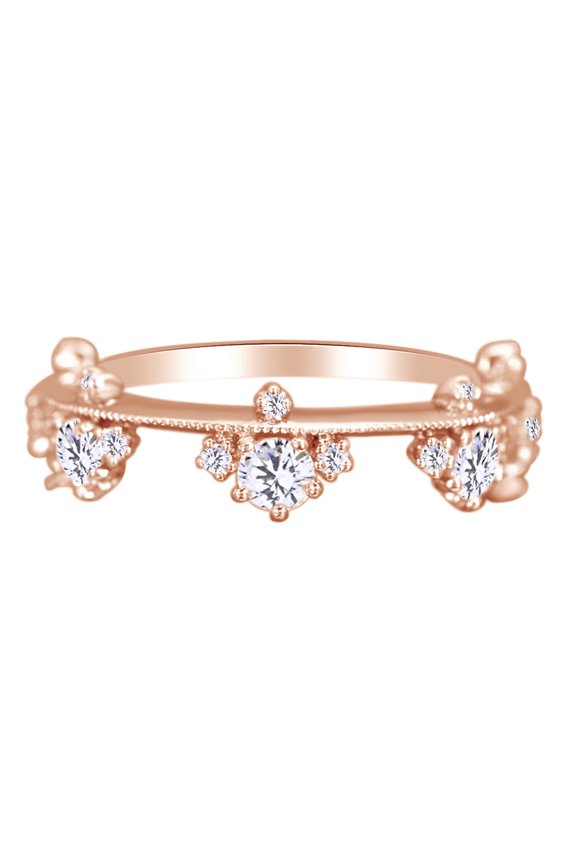 Royal Rose-Shape White Diamond Crown Ring Supreme 14k Solid Rose Gold (0.70 Cttw, I2-I3, G-H)