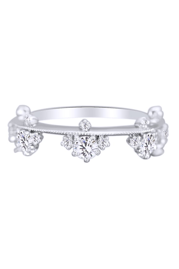 Royal Rose-Shape White Diamond Crown Ring Supreme 14k Solid White Gold (0.70 Cttw, I2-I3, G-H)
