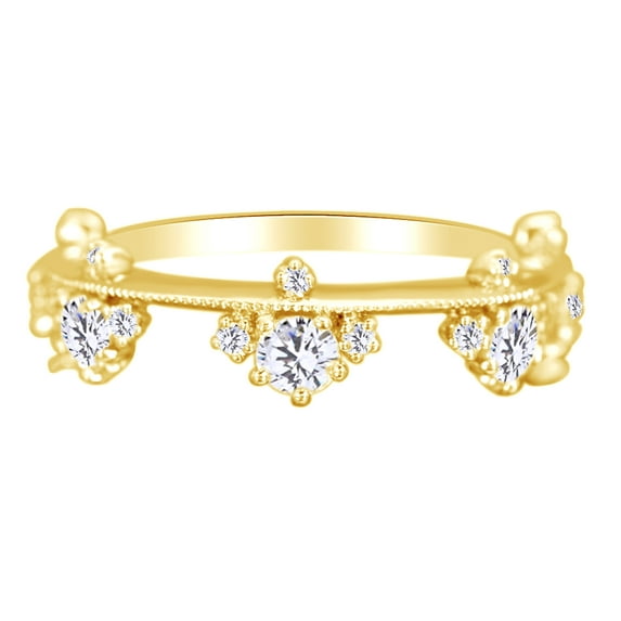 AFFY Royal Rose-Shape White Diamond Crown Ring Supreme 14k Solid Yellow Gold (0.70 Cttw, I2-I3, G-H)