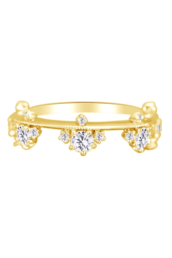 Royal Rose-Shape White Diamond Crown Ring Supreme 14k Solid Yellow Gold (0.70 Cttw, I2-I3, G-H)