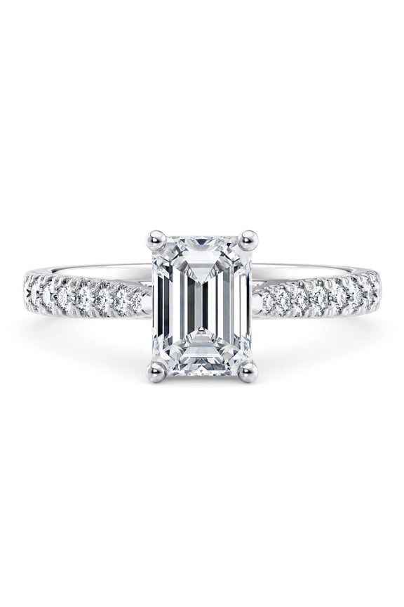 Women's 1.9 CTW Emerald-Cut Moissanite Solitaire Engagement Ring with Accent Stones in Sterling Silver – Elegant Cathedral Setting