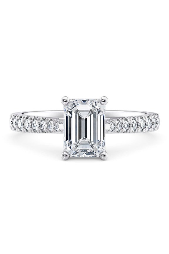 Women's 1.9 CTW Emerald-Cut Moissanite Solitaire Engagement Ring with Accent Stones in Sterling Silver – Elegant Cathedral Setting