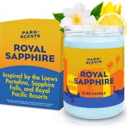 Royal Sapphire Theme Park Resort Hotel Candle - Jasmine Citrus Amber Ylang Ylang Luxury Vegan Soy Wax Blend Handmade in USA - Birthday Gifts for Women, Hostess, Sister, Best Friend 12 oz. Glass Jar