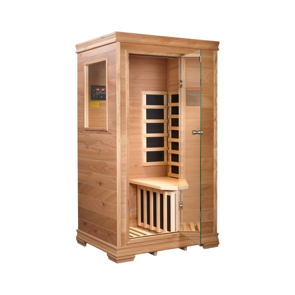 Royal Saunas Hongyuan Far Infrared Sauna for Home 1 Person, Indoor Wooden Sauna Room 960W/120V, Premium Hemlock & Okoume Wood, Low EMF Heating, BT Audio, Vent & Cup Tray