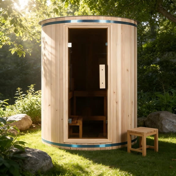 Royal Saunas Hongyuan Outdoor Sauna for 4 Person, Cedar Vertical Barrel Sauna 78"x63", 6KW Harvia Heater, 5-Color LED Lights, Traditional Backyard & Garden Sauna Room