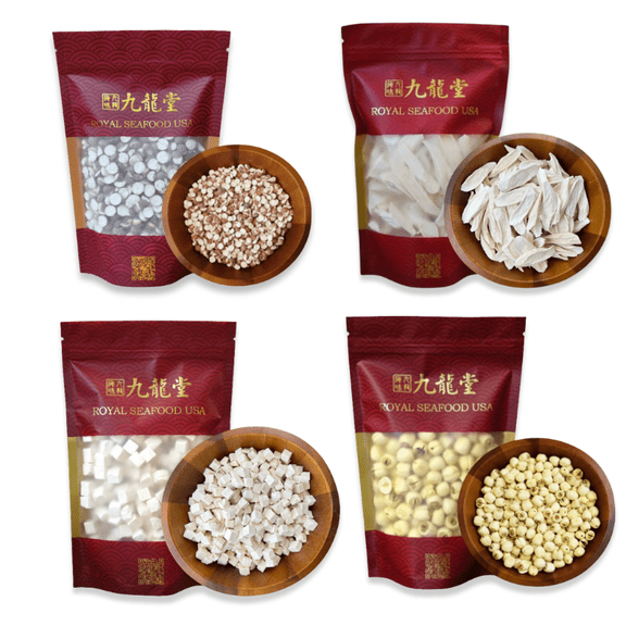 Royal Seafood USA Chinese herbals combo, Dried Fox Nuts, Dried Dioscorea Slice, Fu Ling, Dried White lotus seed 2lb