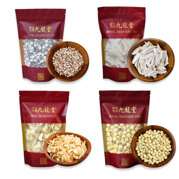 Royal Seafood USA Chinese herbals combo, Dried Fox Nuts, Dried Dioscorea Slice, Sulfur free Dried Lily Dried Lily, Dried White lotus seed 2lb
