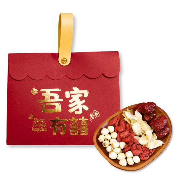 Royal Seafood USA Wedding Bags Wedding Gift Bag – Red Jujube, Goji, Lotus Seed & Lily Bulb Set in Red Pouch 1 pack (Good things happen)