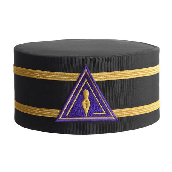 Royal & Select Masters English Regulation Crown Cap - Black Rayon with Purple Patch & Double Gold Braid,