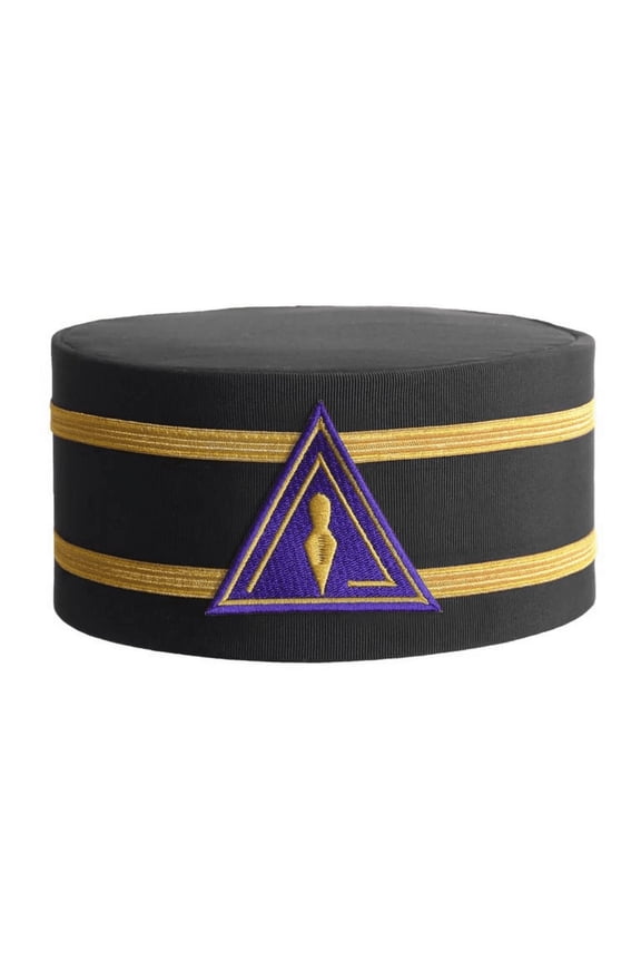 Royal & Select Masters English Regulation Crown Cap - Black Rayon with Purple Patch & Double Gold Braid,