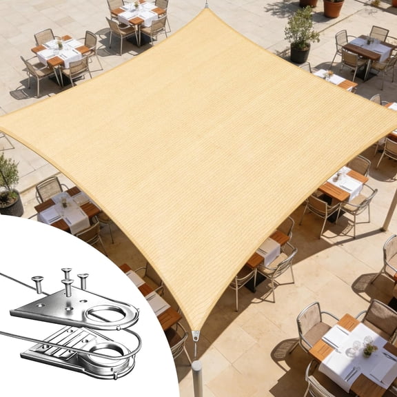 Royal Shade 24' x 24' Beige Rectangle Sun Shade Sail Canopy, Heavy Duty 260 GSM Fabric with Reinforced Corners & Super Rings, Custom Sizes Available