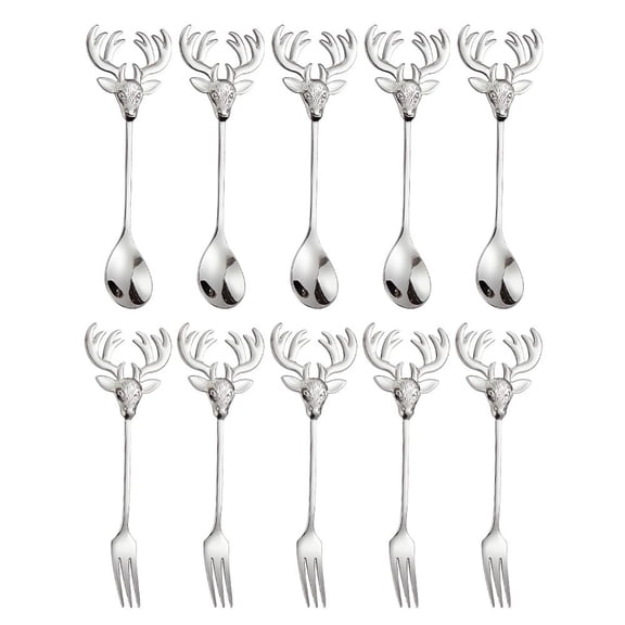 Royal Shang Youpin (10 Pieces) 5.4 Inch Stainless Steel Coffee Spoon Animal Spoon Dessert Stirring Fork Souvenir (Gold,Deer head)