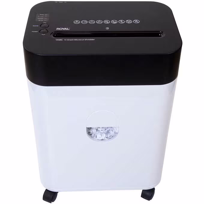 thumbnail image 1 of Royal Shredder Micro-Cut Paper Shredder, 14-Sheet, Black/White, 1 of 6