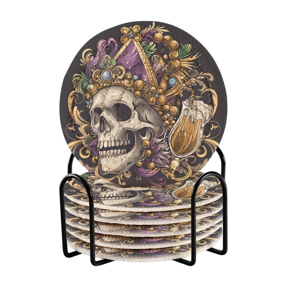 Royal Skull Beer Bar Coasters 6 Pack Braided Coasters with Holder Absorbent Heat Resistant