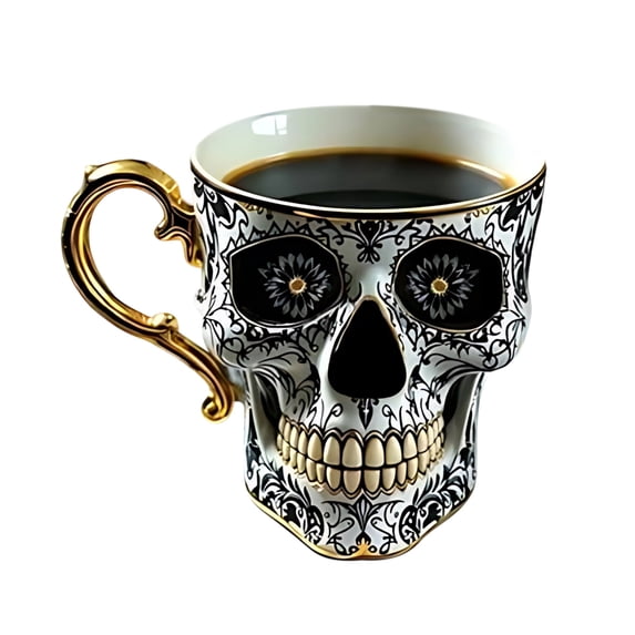 Royal Skull Coffee Mug, Gothic Porcelain Tea Cup, Ornate Gold-Trimmed-Skull Coffee Mug Funny Ceramic Tea Cup-Diabolical Bonehead Cup, Unique Gift for Skulls Enthusiasts, without Saucer