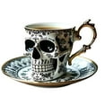 thumbnail image 1 of Royal Skull Coffee Mug with Saucer Set, Halloween Mugs, Gothis Decor Horror Novelty Tea Cups, Halloween Themed Skeleton Head mugs, Funny Ceramic Tea Cup-Diabolical Bonehead Cup, 1 of 4