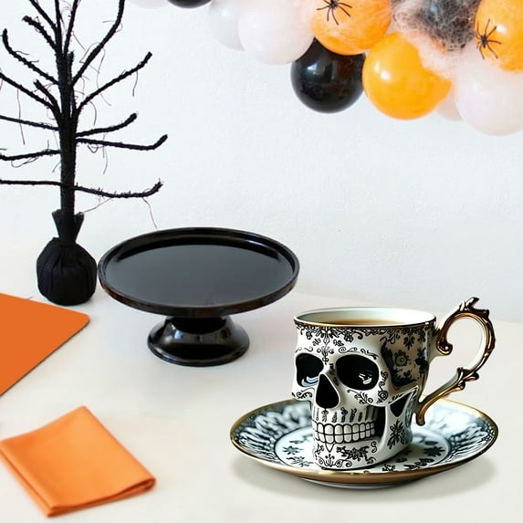Royal Skull Coffee Mug, Skull Cups With Saucer Set, Porcelain Gothic Tea Set With Gold Trim, Skull Tea Cup, Halloween Teacup Decor For Coffee Lovers And Collectors A