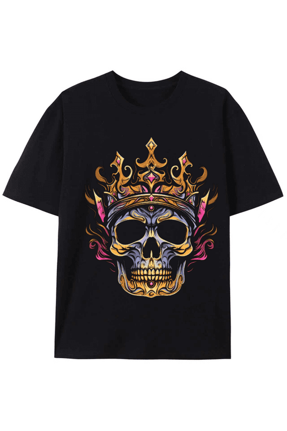 Royal Skull Crown Graphic Tee - Bold and Unique Design