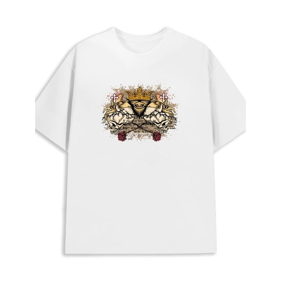 Greenink Royal Skulls Tee men 180G Cotton white Trendy Unisex Shirt Crewneck tshirts Retro Unisex Shirt Graphic tshirts Original Unisex Shirt Cotton tshirts