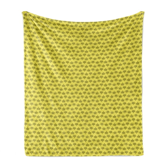 Royal Soft Flannel Fleece Blanket, Simple Retro Crown Pictogram Pattern King and Queen Sign Heraldic Sign Print, Cozy Plush for Indoor and Outdoor Use, 70" x 90", Pastel Yellow Khaki, by Ambesonne
