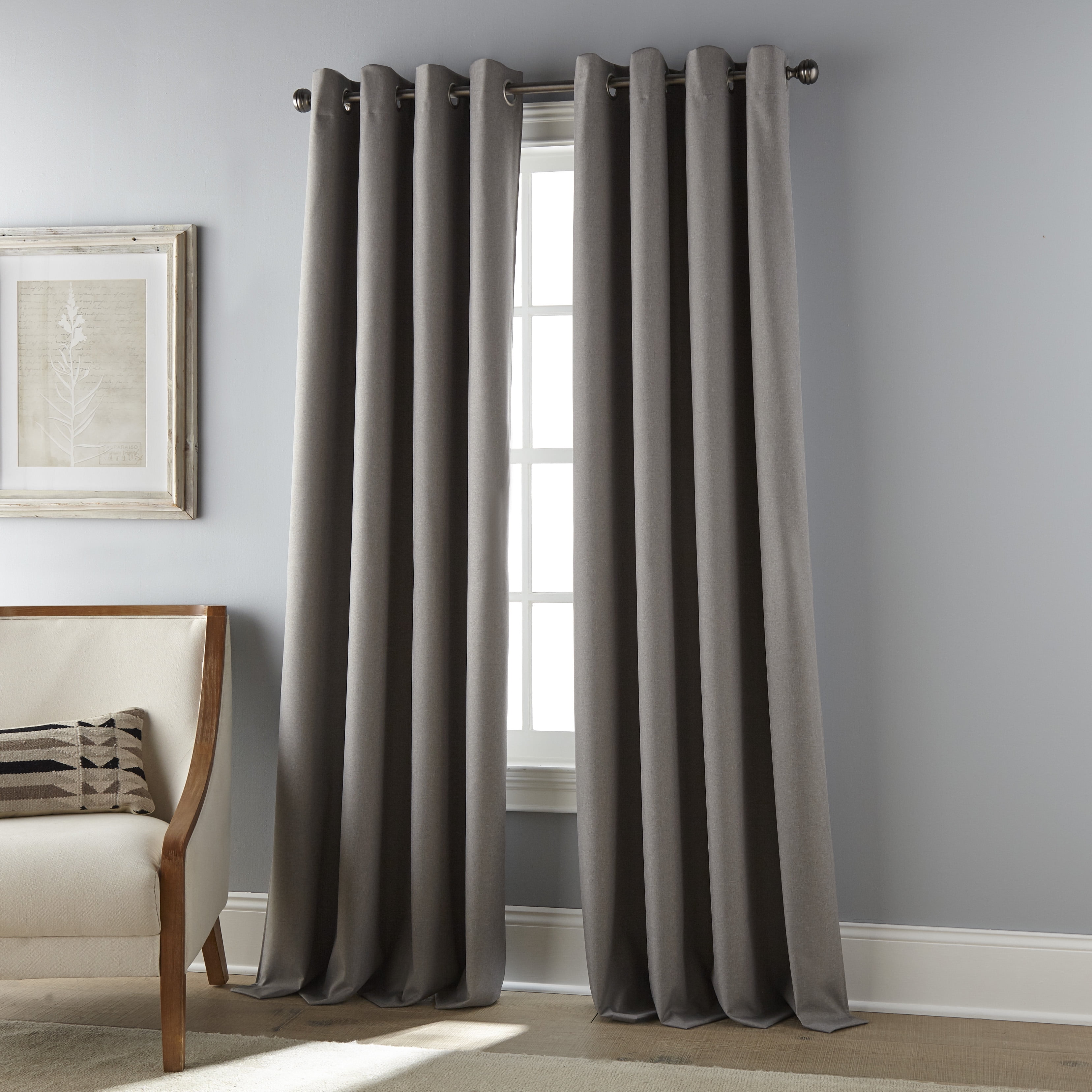 Royal Solid Blackout Thermal Grommet Single Curtain Panel, Grey, 1.6", Blackout, 54 x 84"