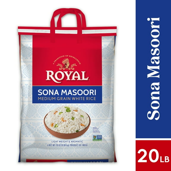 Royal Sona Masoori Medium Grain White Rice, Bulk Bag, 20 Lb Bulk Bag