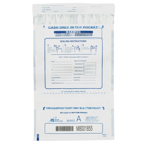 Royal Sovereign 10" x 15" Co-Ex Clear Film Dual-Pocket Deposit Bags 100 Pack (RMTE-1015AC-DP)