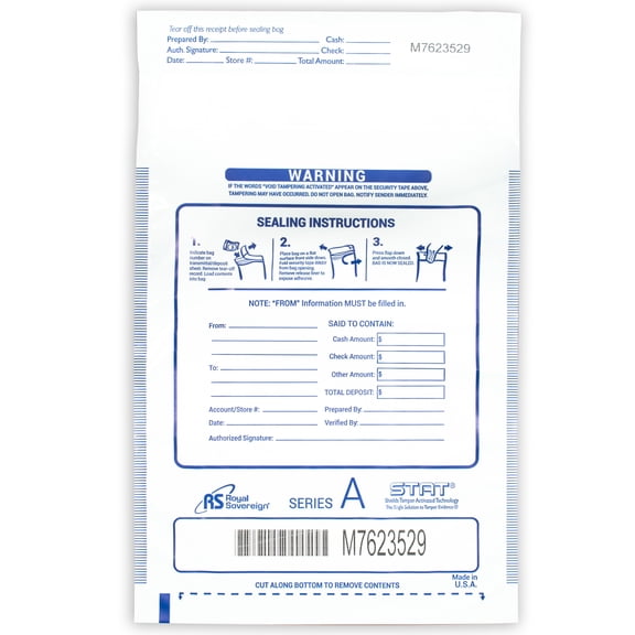 Royal Sovereign 9 x 12 White Deposit Bags 100 Pack (RMTE-912AW)