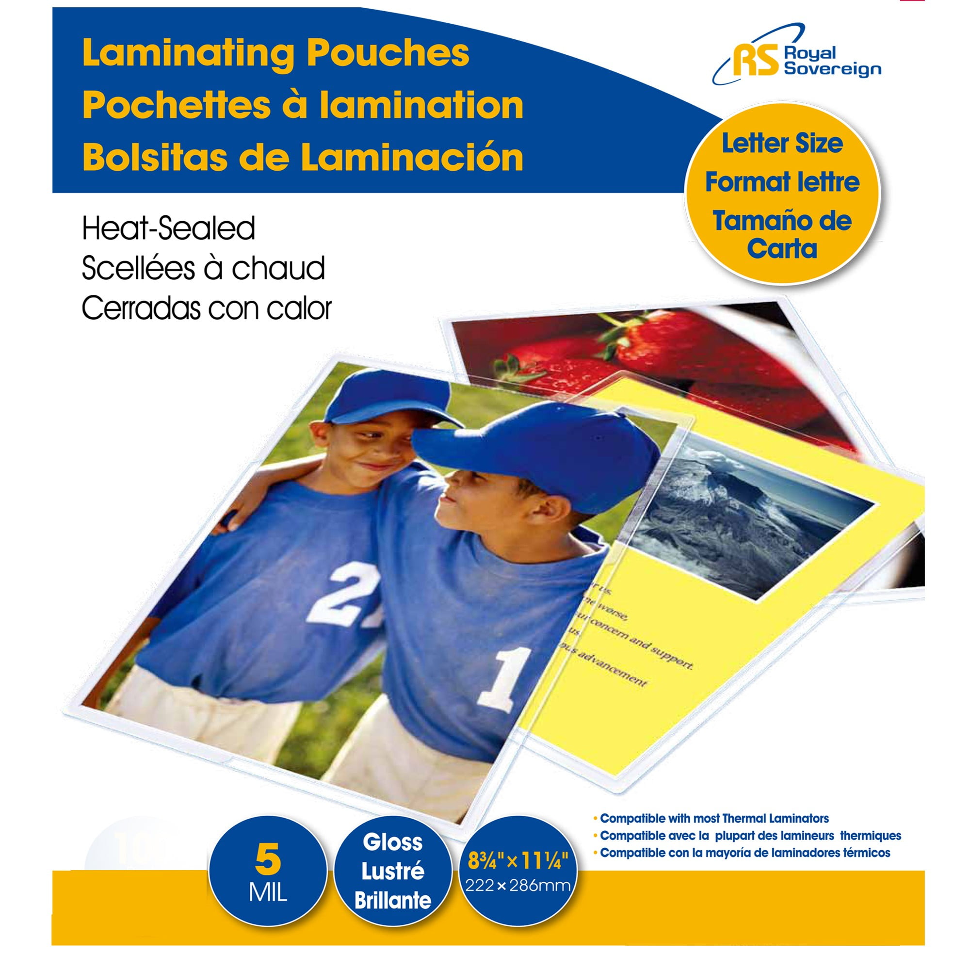 Royal Sovereign Letter Size - 8 3/4" x 11 1/4" - 5mil - 100 Sheets, Thermal Laminating Pouches