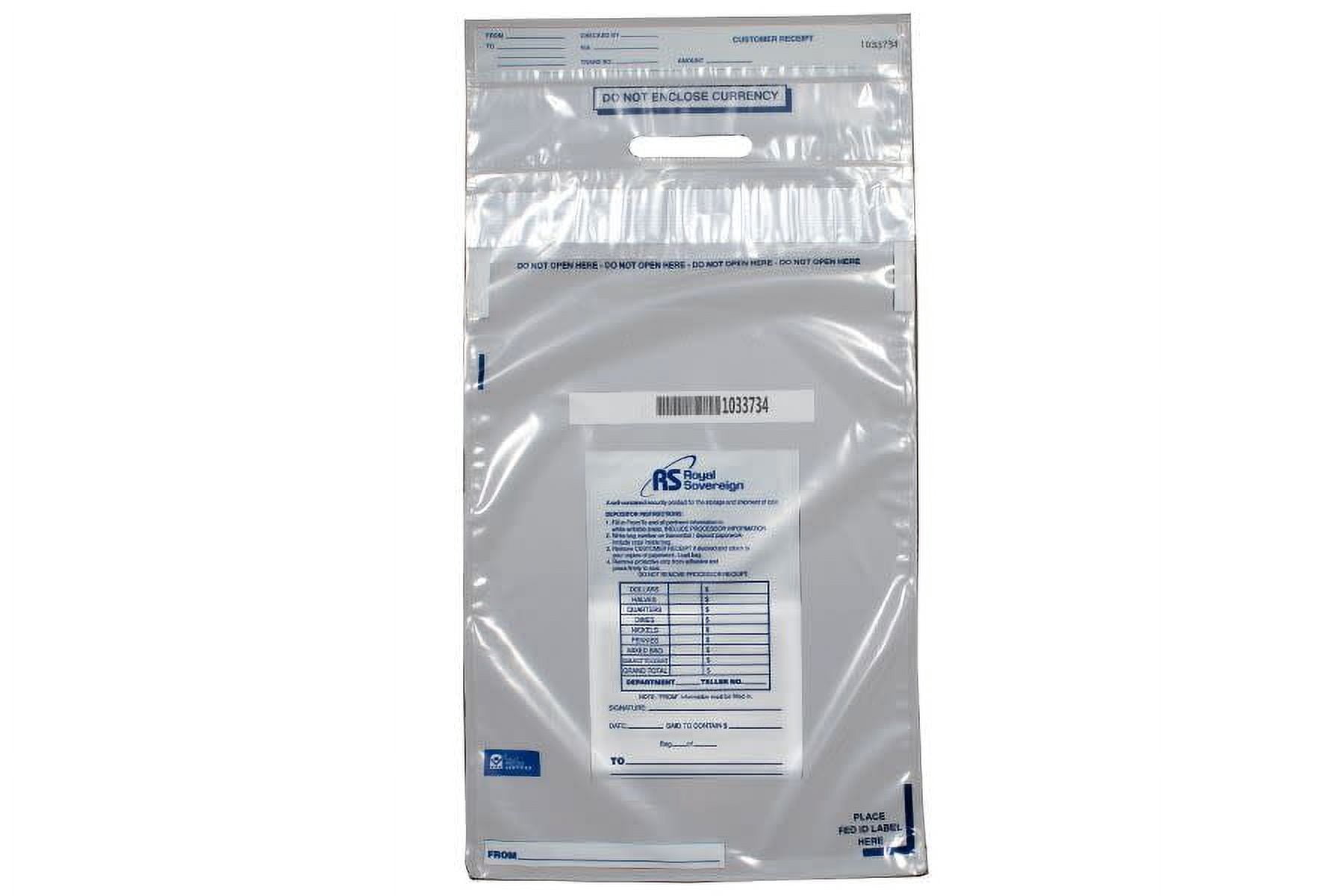 Royal Sovereign RMTE-1222 12.5" x 25" Clear Tamper Evident Coin Deposit Bag