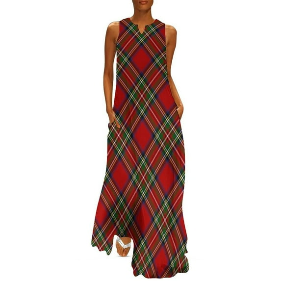 Royal Stewart Tartan Cross Plaid Long Dress Female clothing dresses for wom Dress