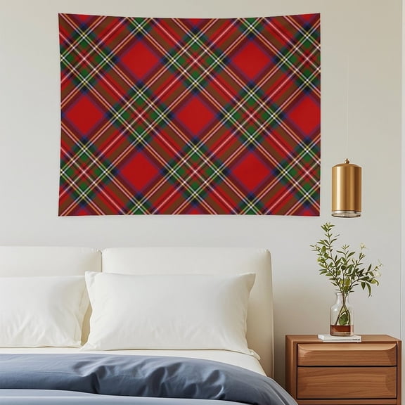 Royal Stewart Tartan Cross Plaid Wall Tapestry 30"x40" Lightweight, Wrinkle-Resistant Hanging Blanket for Bedroom Living Room Decor