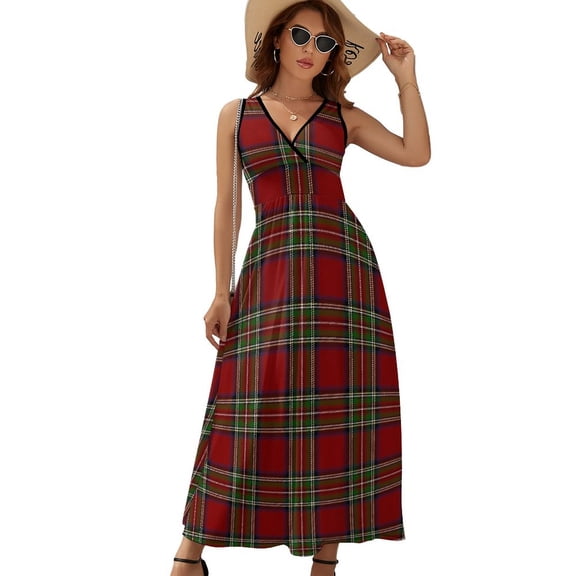 Royal Stewart Tartan Large Dress Fashion Boho Beach Long Dresses Female Party Printed Maxi Dress