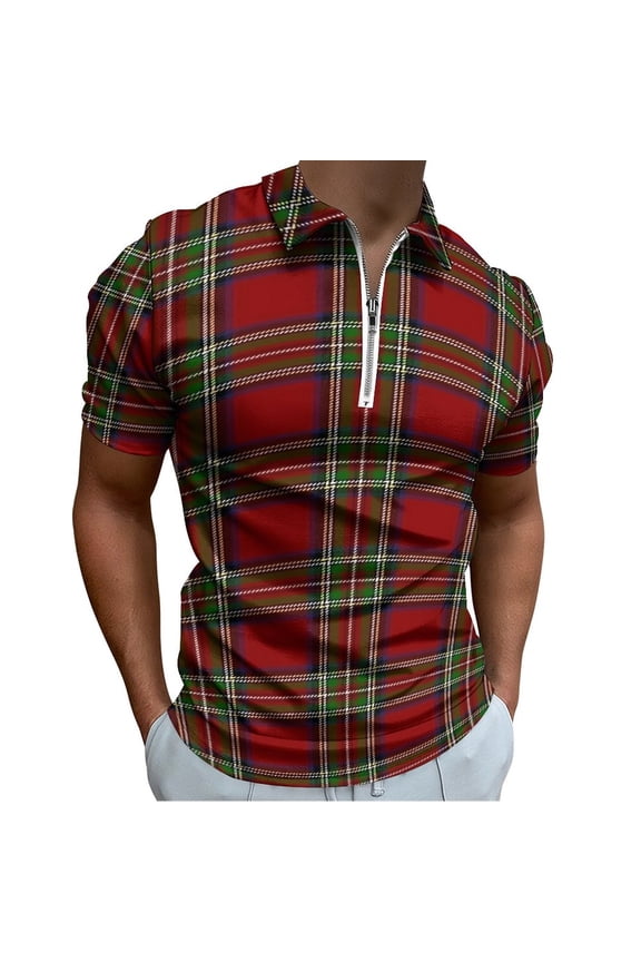 Royal Stewart Tartan Large Men Zipper T-shirt Summer Casual Short Sleeve T-shirt Top