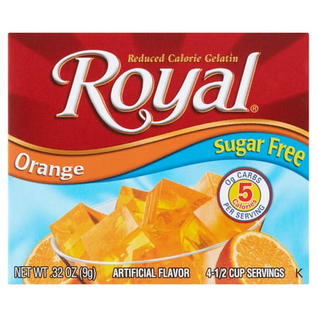Royal Sugar-Free Orange Gelatin Mix, Reduced Calorie Gelatin, 0.32 oz, 12 Count